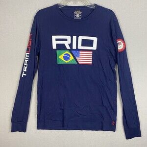 Adult Polo Ralph Lauren USA Olympics 2016 Rio Long Sleeve Shirt Size Medium Navy